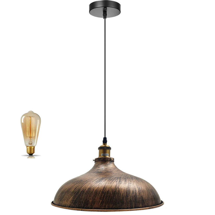 Vintage Industrial Brushed Copper Metal Shade Ceiling Pendant Light