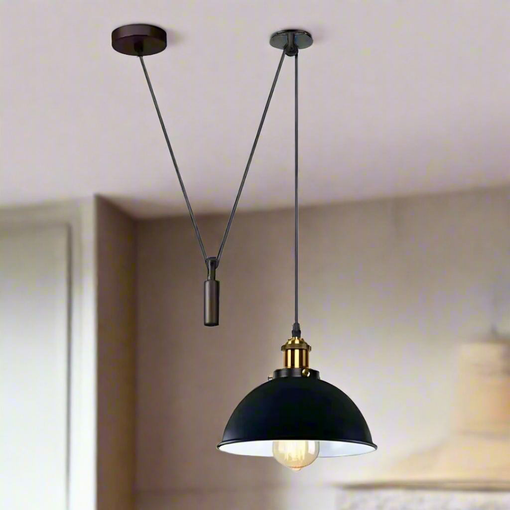 Vintage Industrial Loft Black Metal Pendant Light with E27 Holder, Adjustable Cable