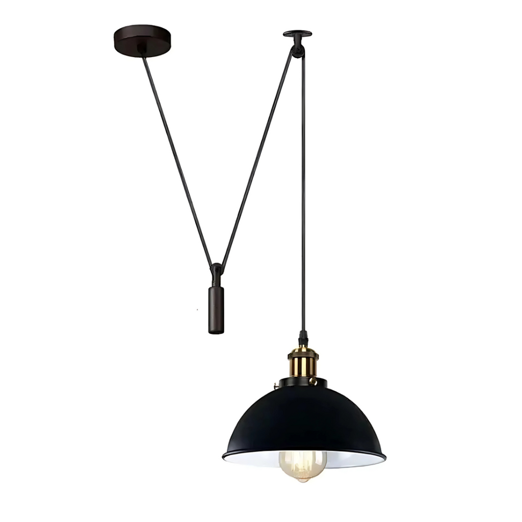 Vintage Industrial Black Metal Pulley Pendant Light 11.8 Inch Shade