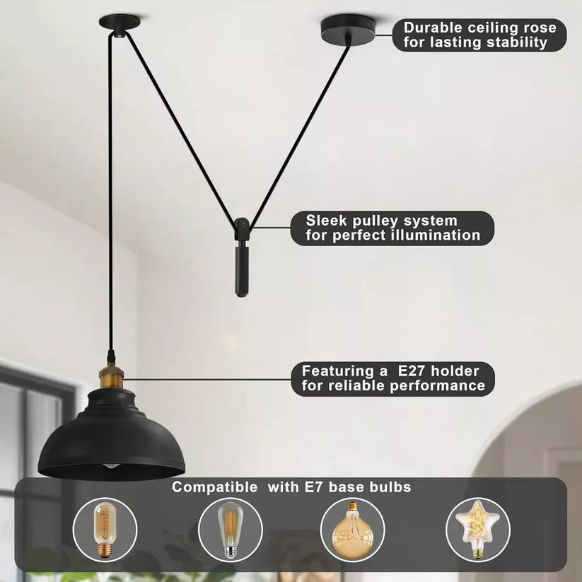Vintage Industrial Loft Pendant Light with Adjustable Cable and Durable Metal Shade