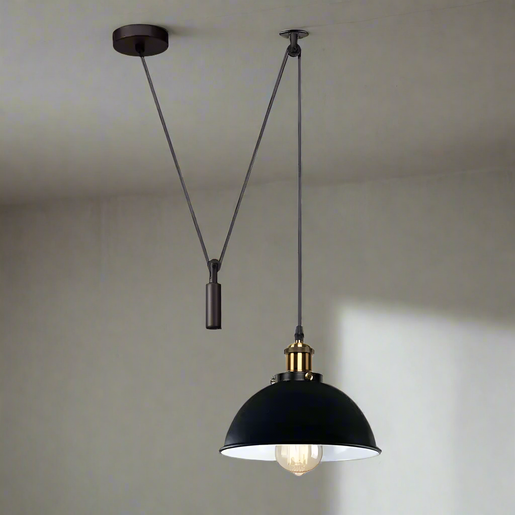 Vintage Industrial Loft Black Metal Pendant Light with E27 Holder, Adjustable Cable
