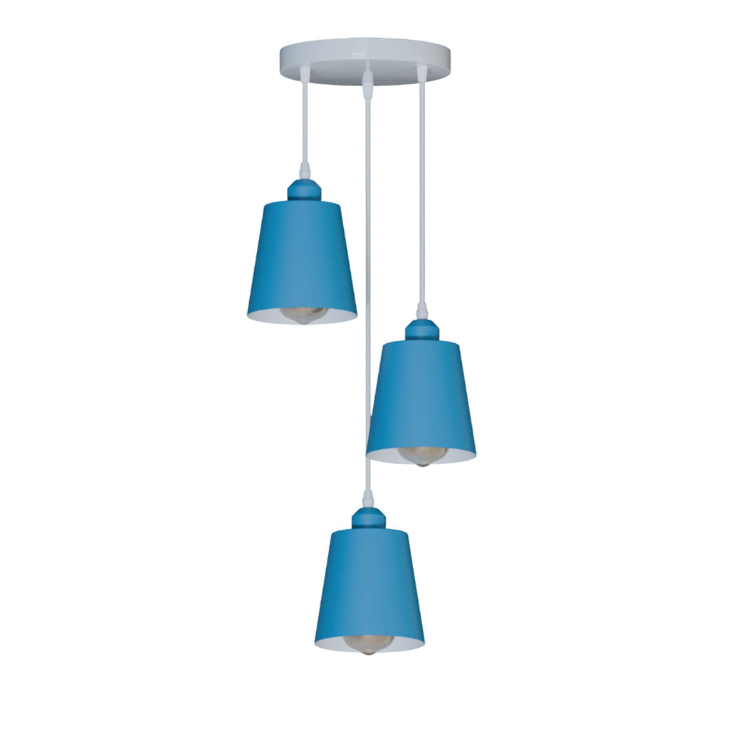 Industrial Adjustable 3-Head Round Metal Pendant Light, E27 Base Compatible