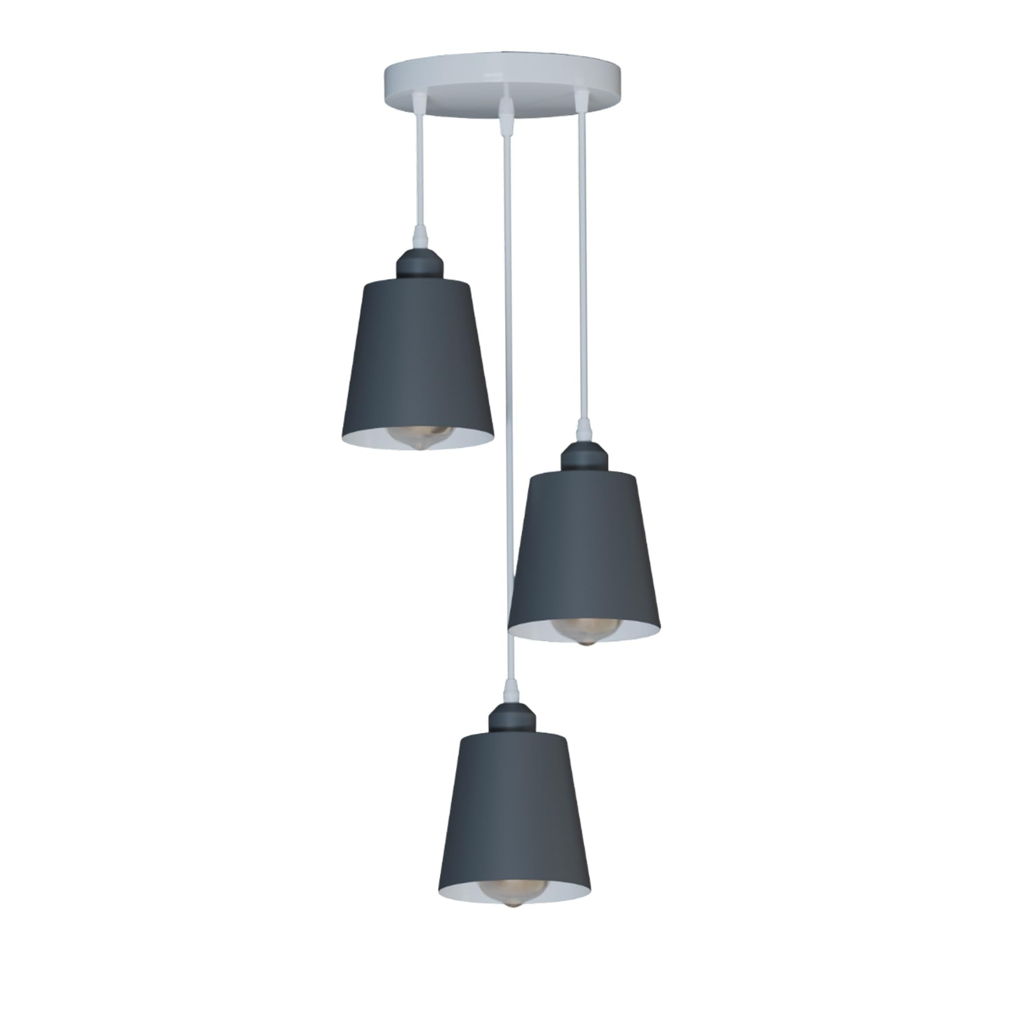 Industrial Round 3-Head Metal Pendant Light with Adjustable Cables