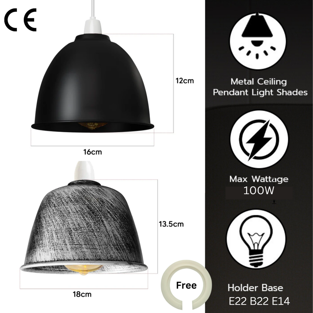 Easy Fit Metal Dome Pendant Lampshade Industrial Style for Ceiling Lights