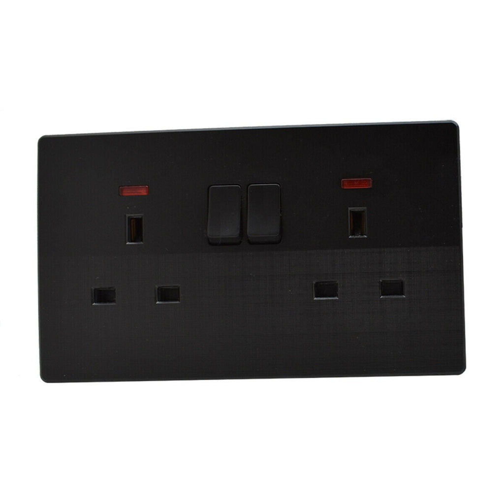 Premium Black 13 Amp Single Double Wall Socket UK Power Outlet