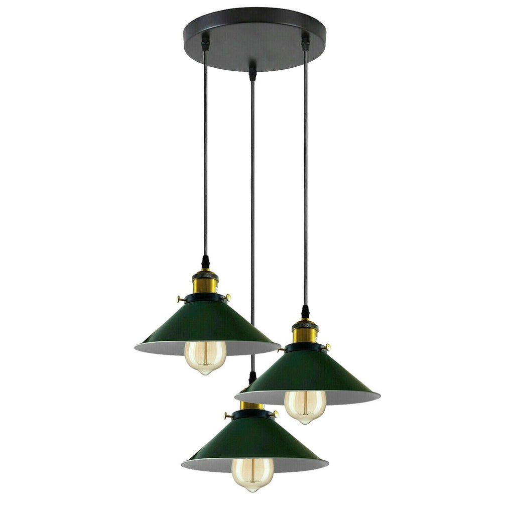 Industrial 3-Head Metal Cone Shade Pendant Light Fixture, Retro Vintage Ceiling Lamp