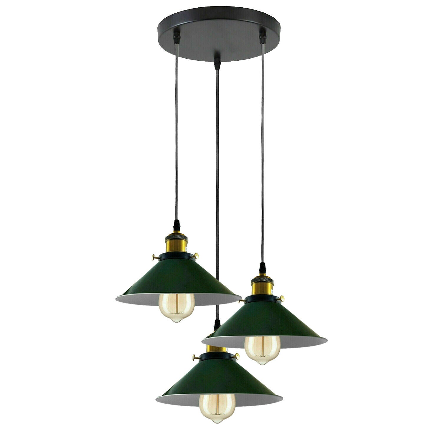 Dimmable Industrial 3-Head Metal Cone Shade Pendant Light with Adjustable Cables