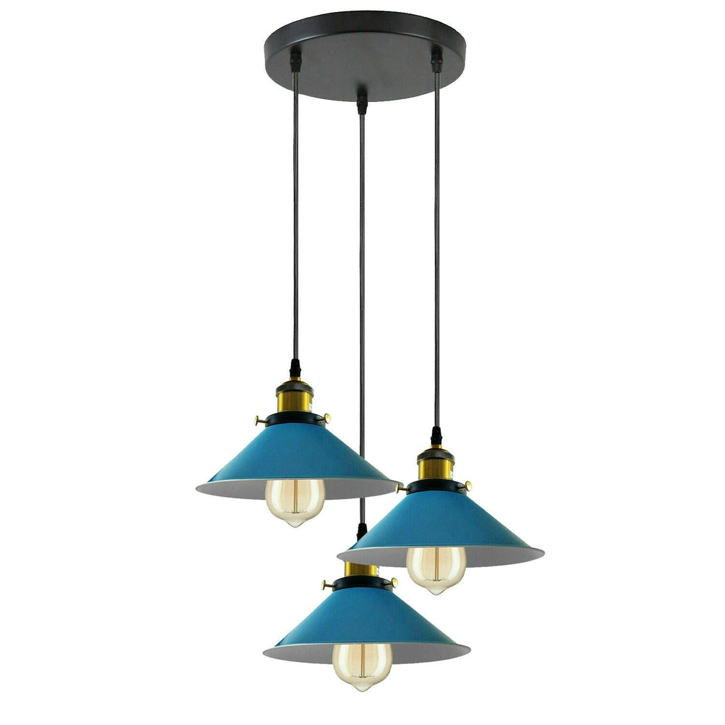 Dimmable Industrial 3-Head Metal Cone Shade Pendant Light with Adjustable Cables