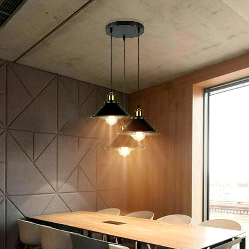 Industrial 3 Head Metal Cone Shade Vintage Ceiling Pendant Light