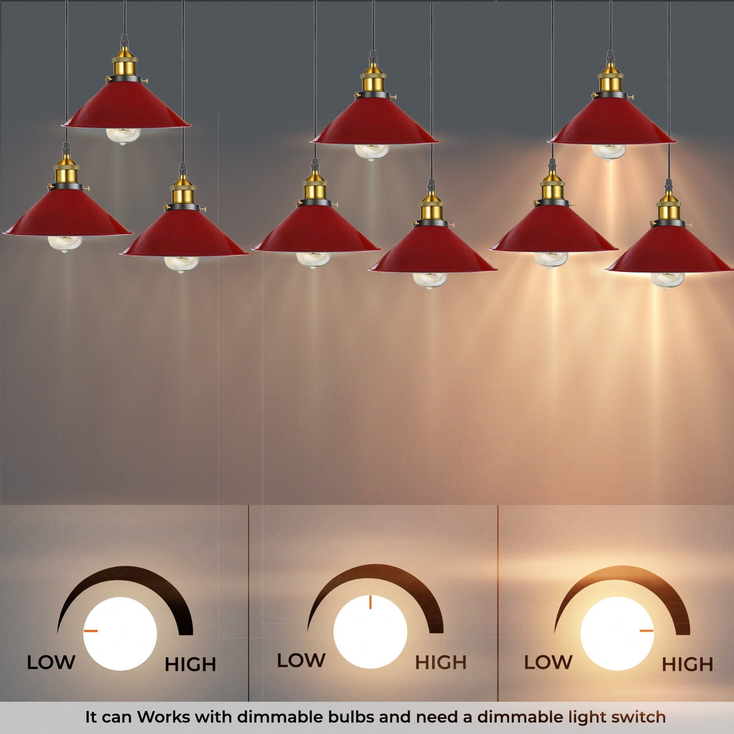 Industrial 3 Head Metal Cone Shade Vintage Ceiling Pendant Light