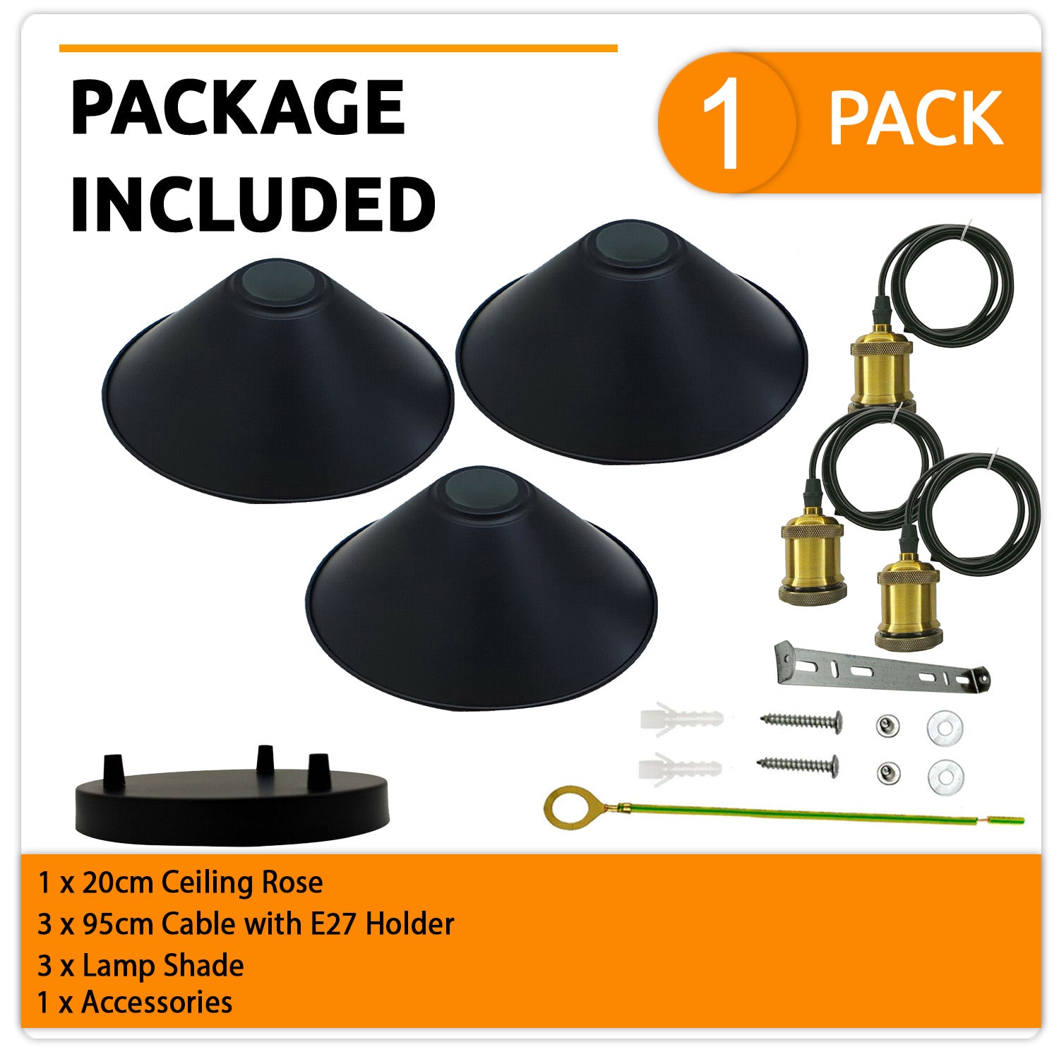Dimmable Industrial 3-Head Metal Cone Shade Pendant Light with Adjustable Cables