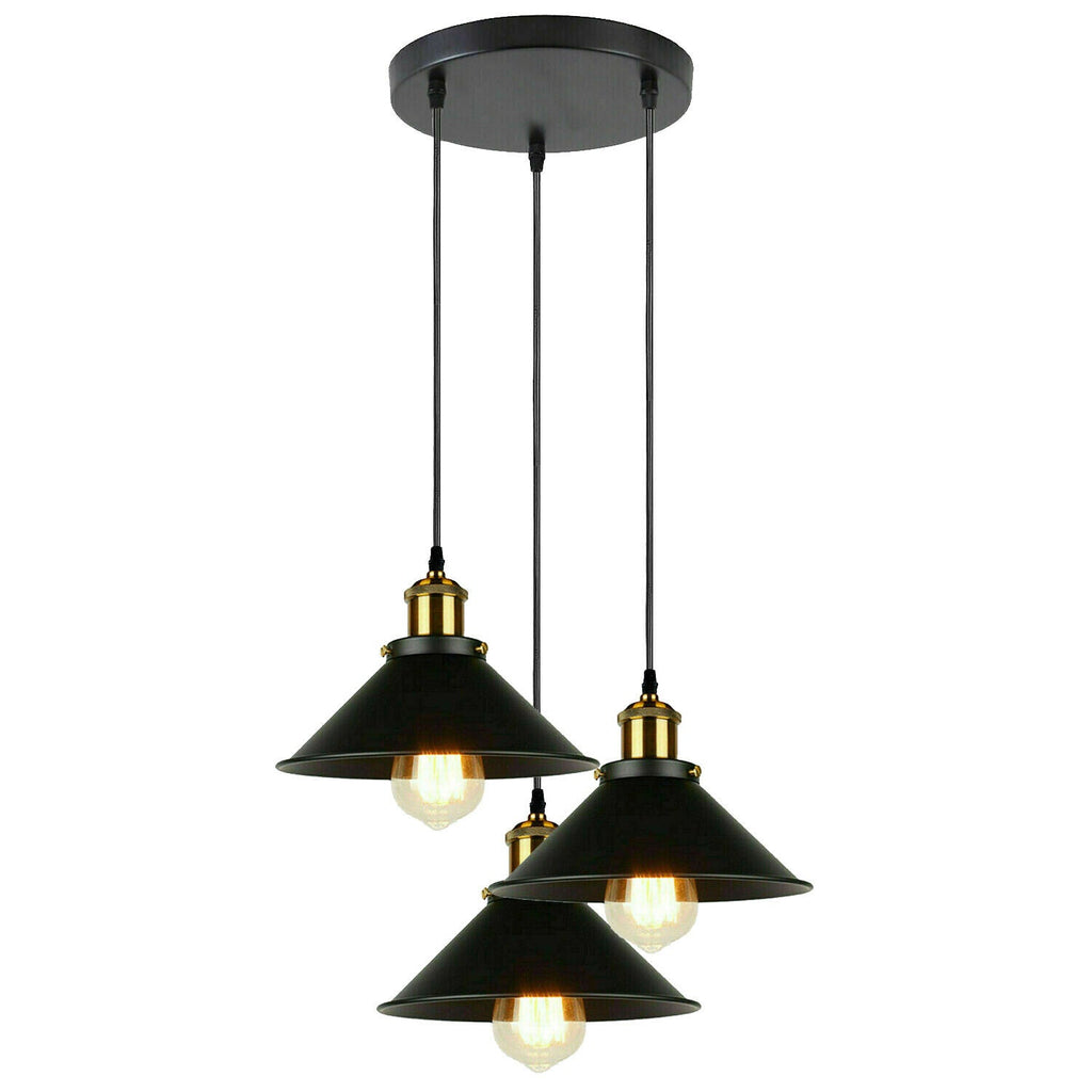 Dimmable Industrial 3-Head Metal Cone Shade Pendant Light with Adjustable Cables