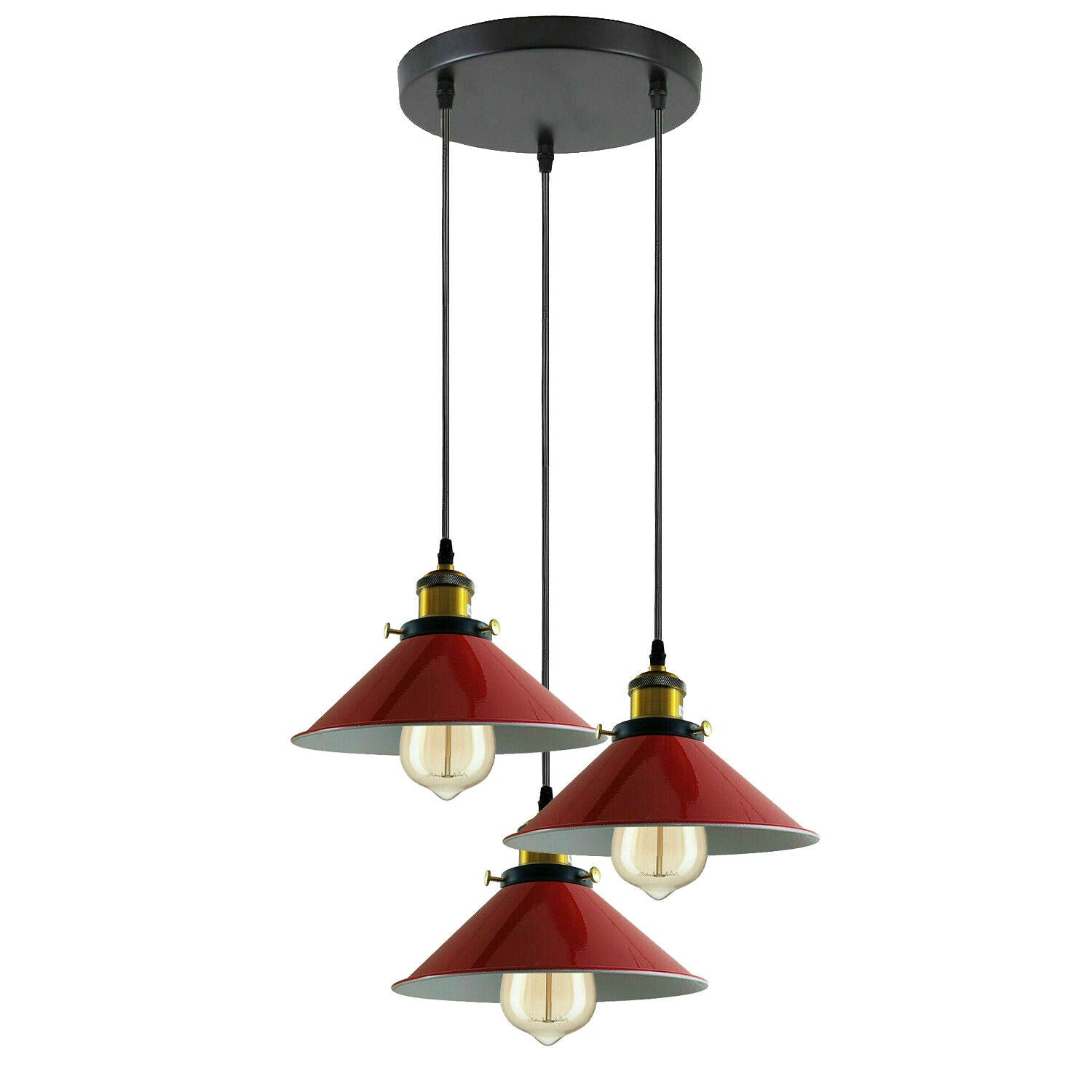 Dimmable Industrial 3-Head Metal Cone Shade Pendant Light with Adjustable Cables