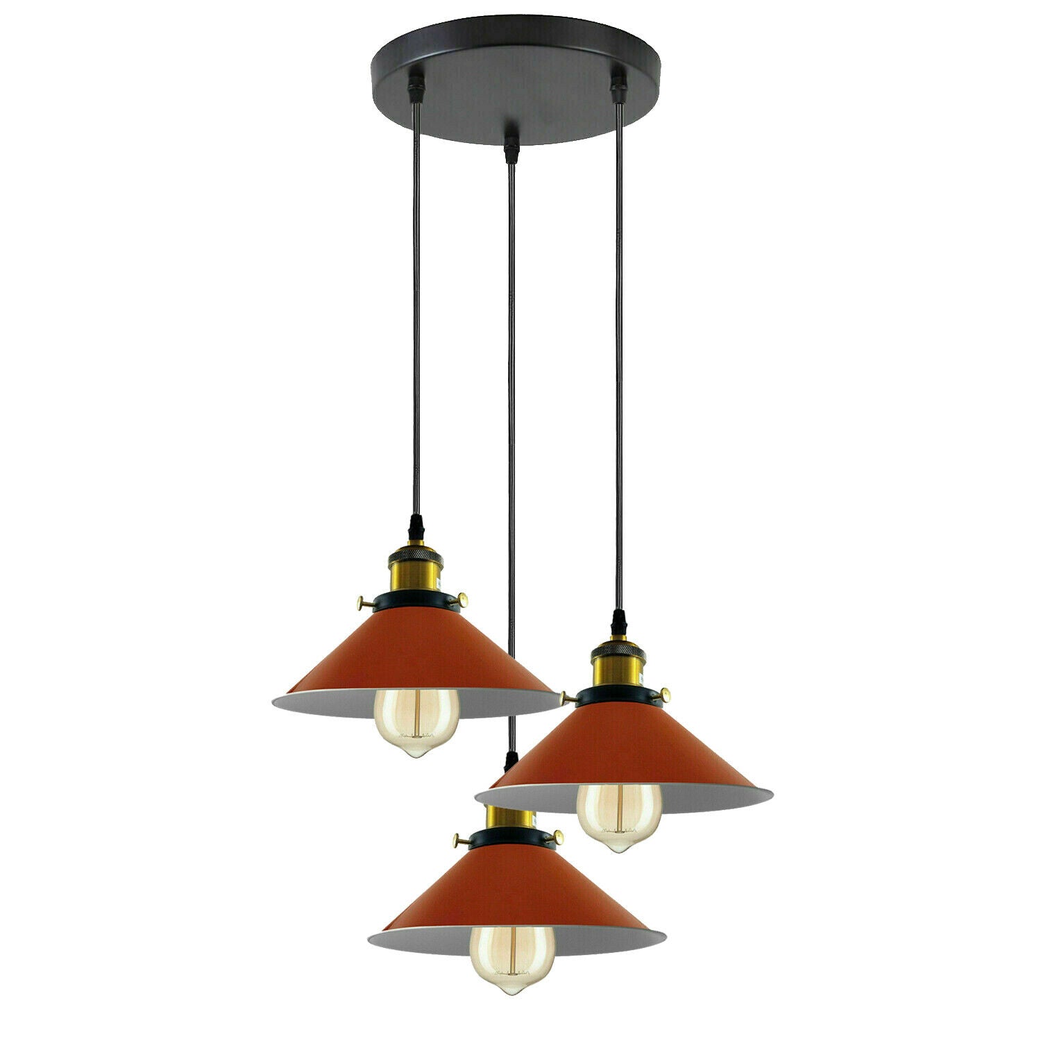 Dimmable Industrial 3-Head Metal Cone Shade Pendant Light with Adjustable Cables