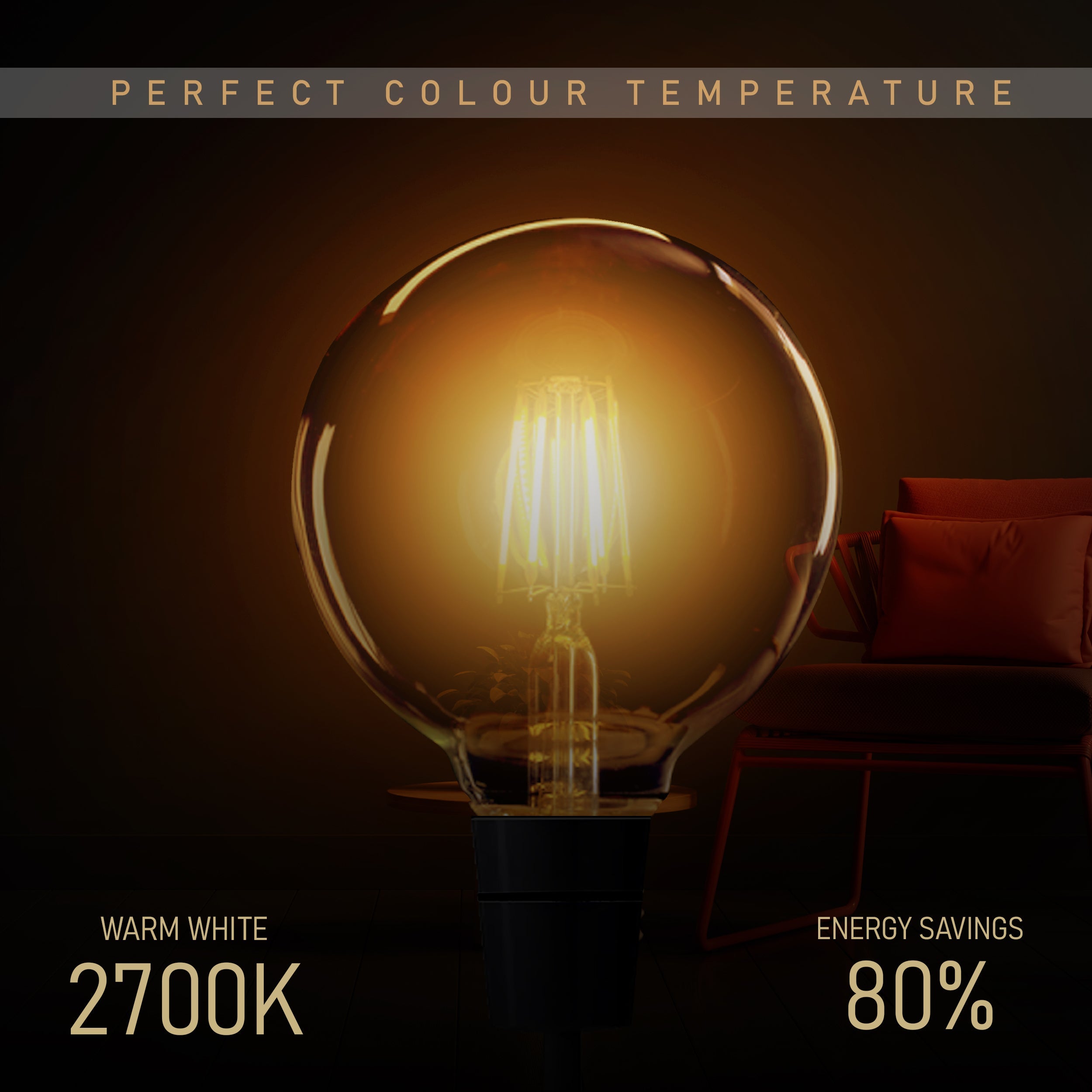Vintage Dimmable LED Globe Light Bulb E27 Base Warm Amber Filament Style