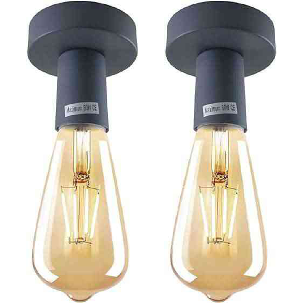 Vintage Industrial Flush Mount Ceiling Light Fixture - E27 Lamp Holder (2-Pack)
