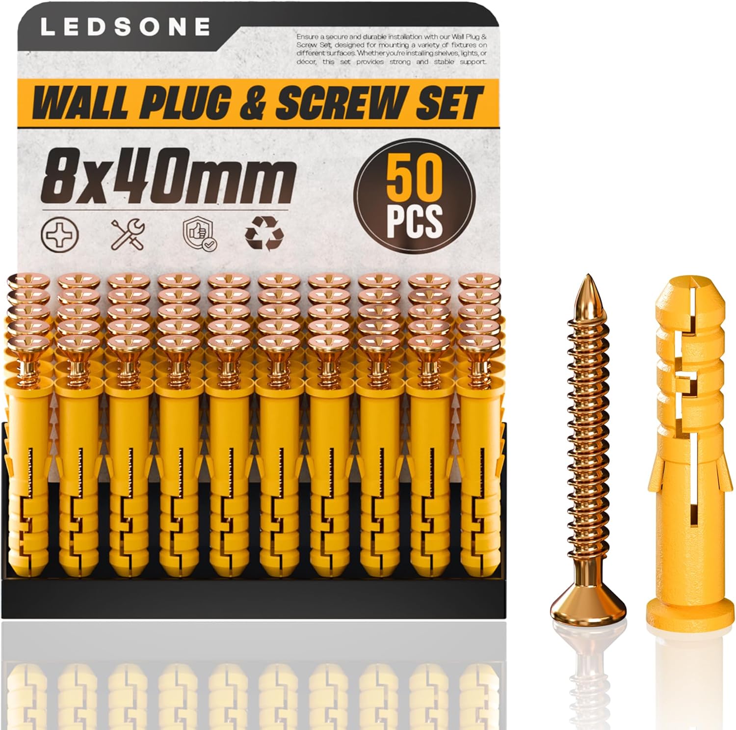 LEDSone Assorted Plastic Wall Plugs and Steel Screw Set for Drywall