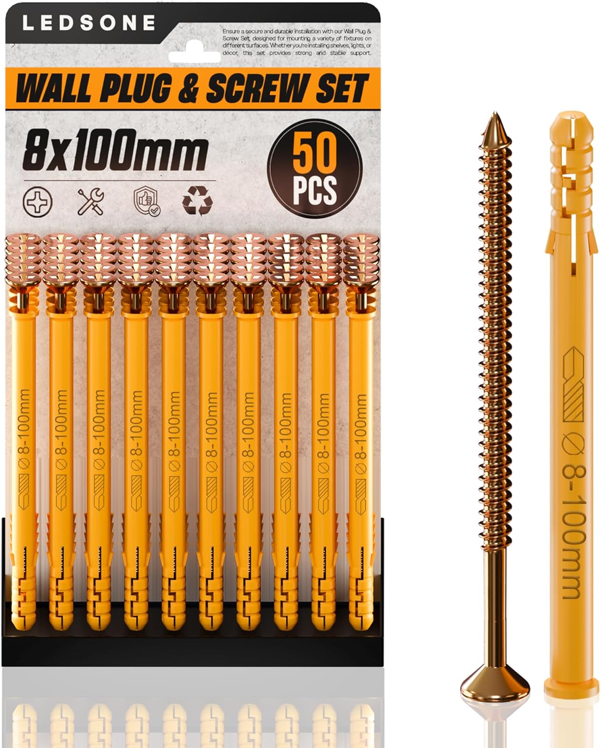 LEDSone Assorted Plastic Wall Plugs and Steel Screw Set for Drywall