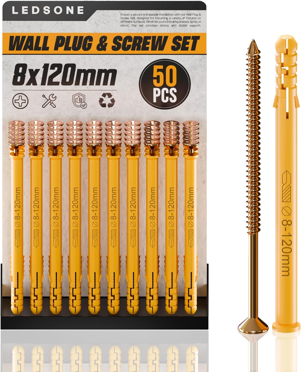 Durable Plastic Wall Plugs & Steel Screws Assorted Set for Drywall & Masonry