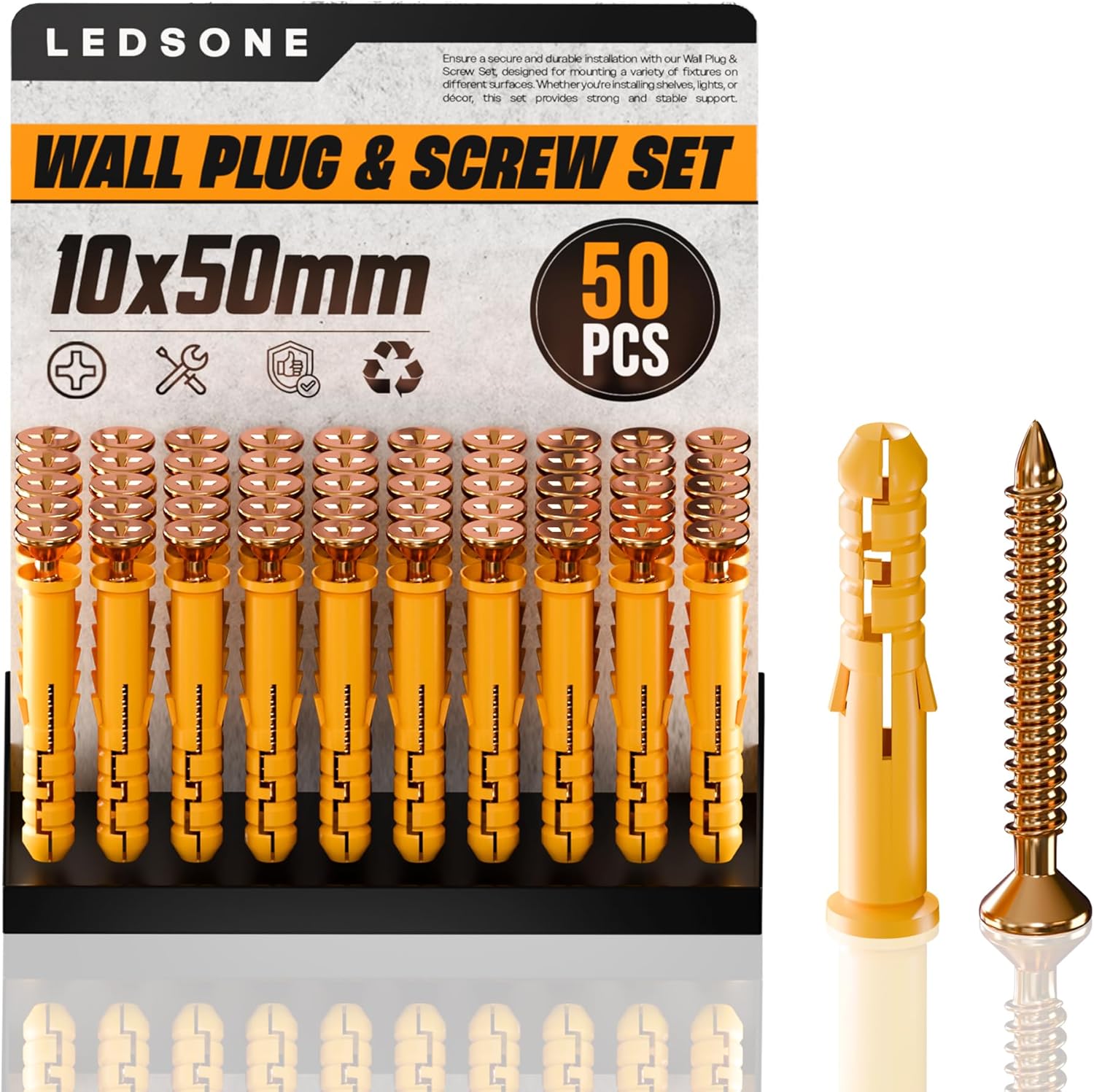 Durable Assorted Wall Plugs & Steel Screws for Drywall and Masonry