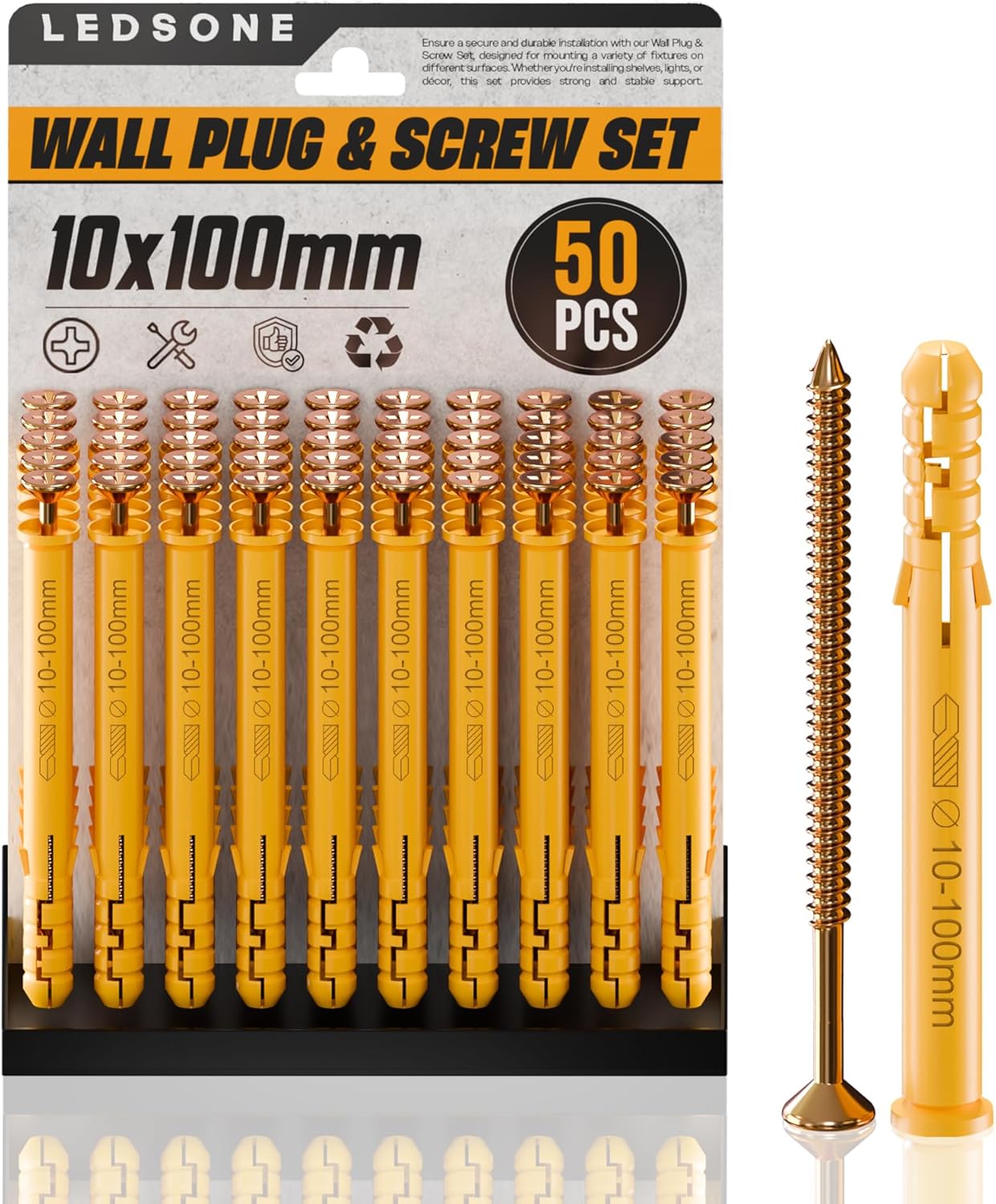 Durable Plastic Wall Plugs & Steel Screws Assorted Set for Drywall & Masonry