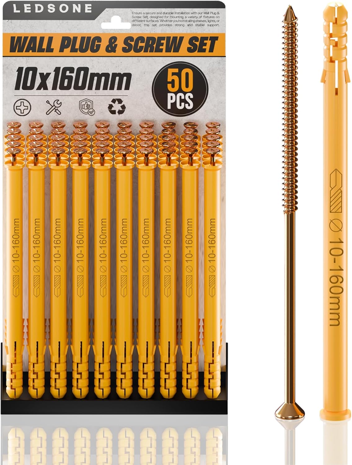 Durable Plastic Wall Plugs & Steel Screws Assorted Set for Drywall & Masonry