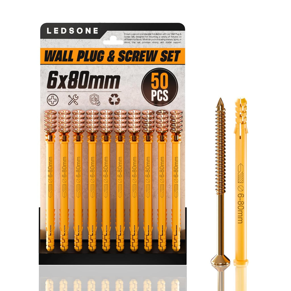 LEDSone Assorted Plastic Wall Plugs and Steel Screw Set for Drywall