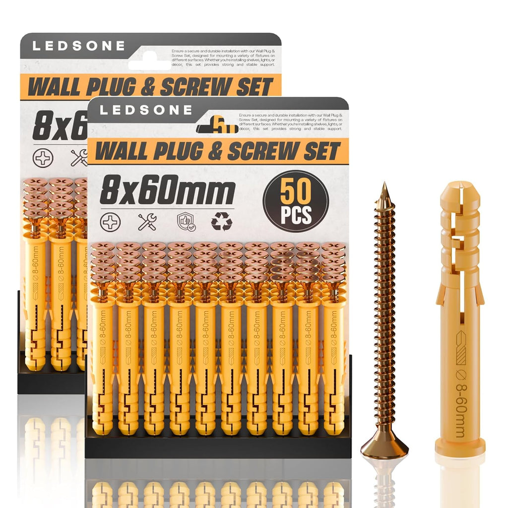 Durable Plastic Wall Plugs & Steel Screws Assorted Set for Drywall & Masonry