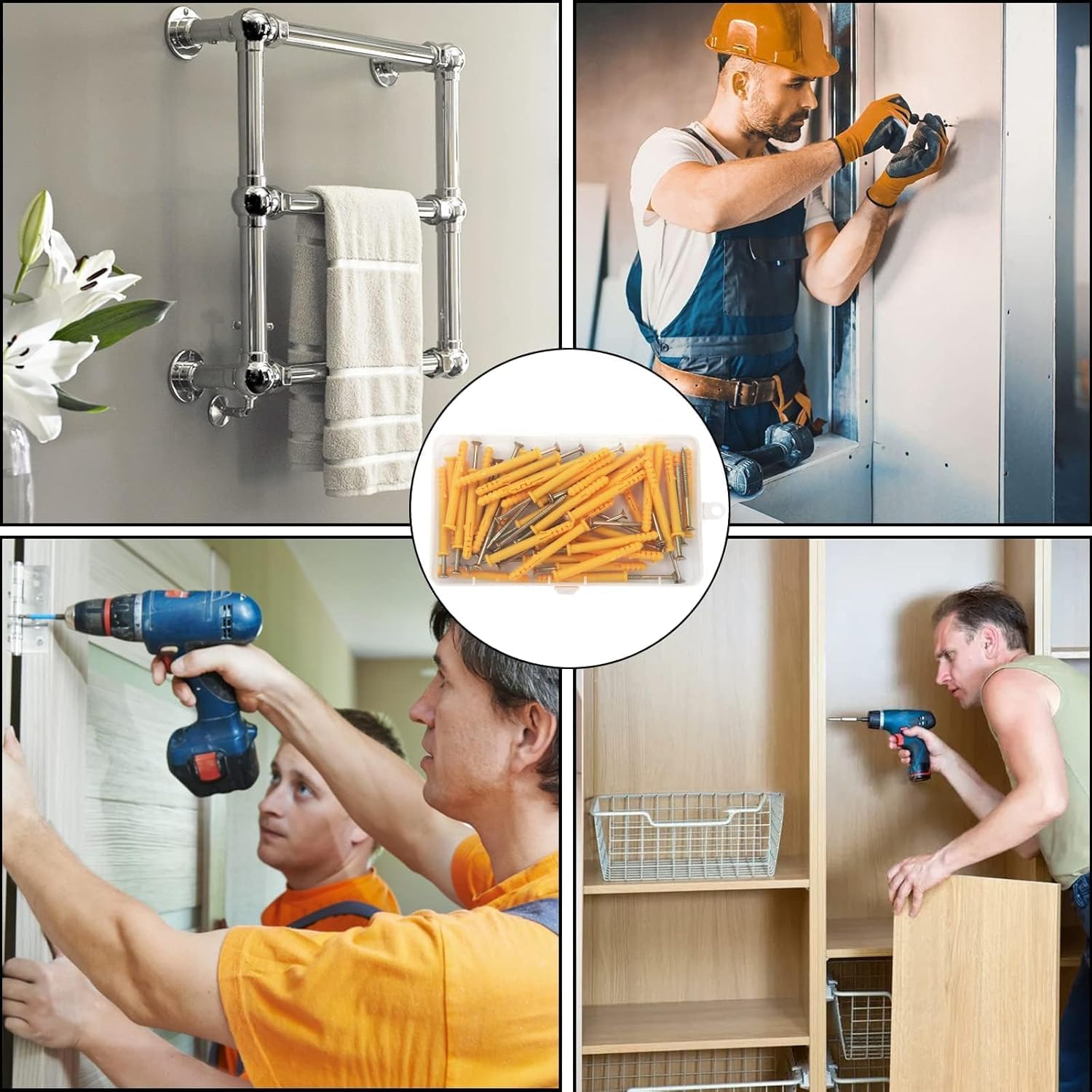 LEDSone Assorted Plastic Wall Plugs and Steel Screw Set for Drywall