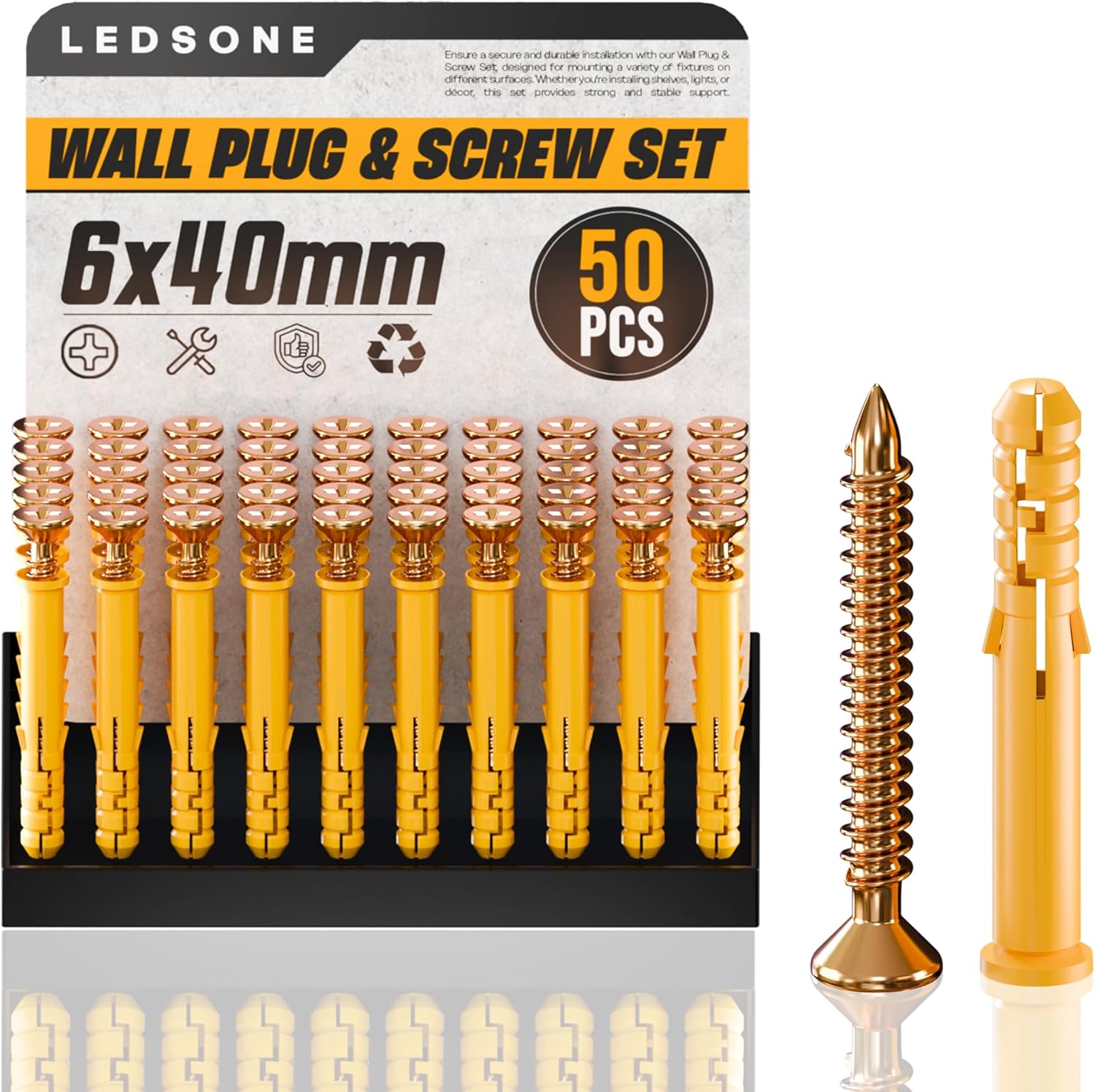 LEDSone Assorted Plastic Wall Plugs and Steel Screw Set for Drywall