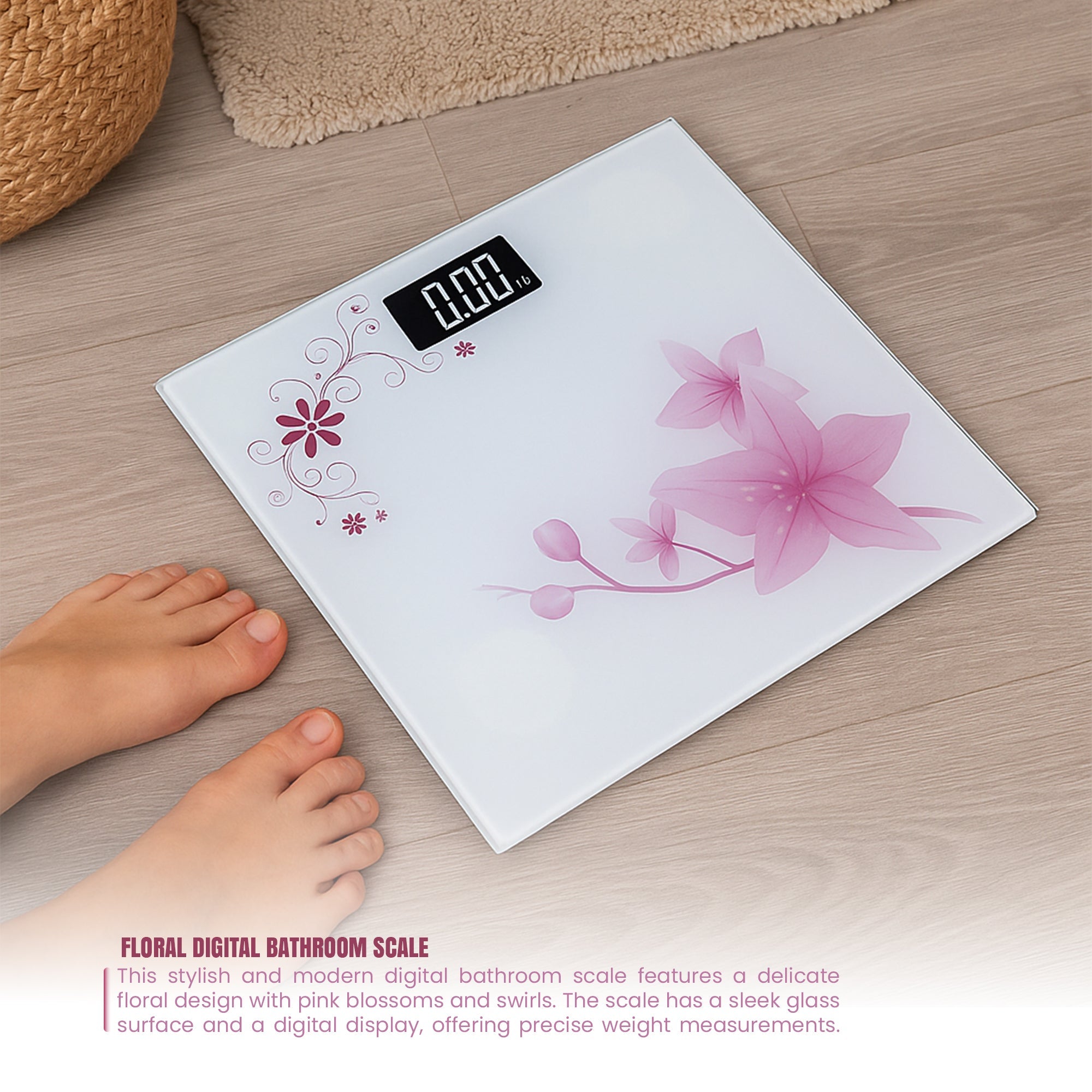 Accurate Digital Printed Glass Bathroom Scale for Stylish Weight Tracking