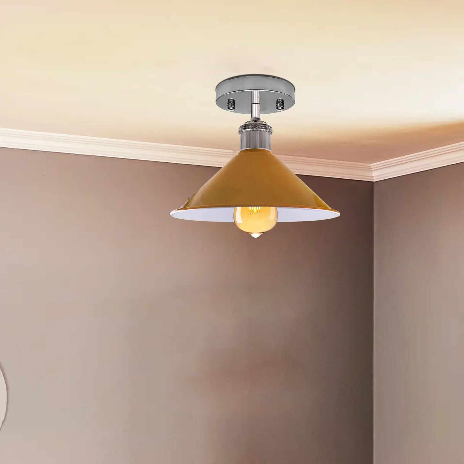 Industrial Flush Mount Cone Ceiling Light, Vintage Retro Style for Living Room