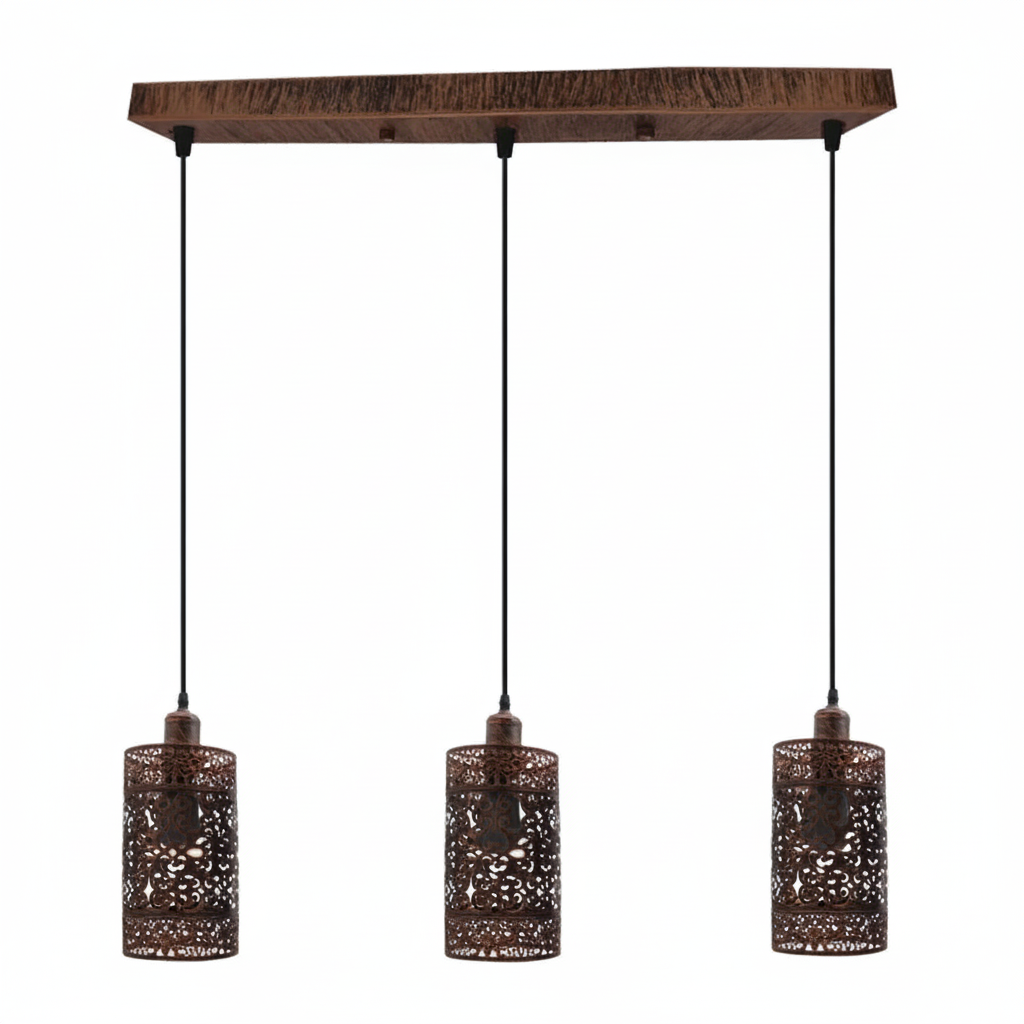Industrial Retro 3-Light Pendant Fixture Metal Cage Shades Adjustable Wire
