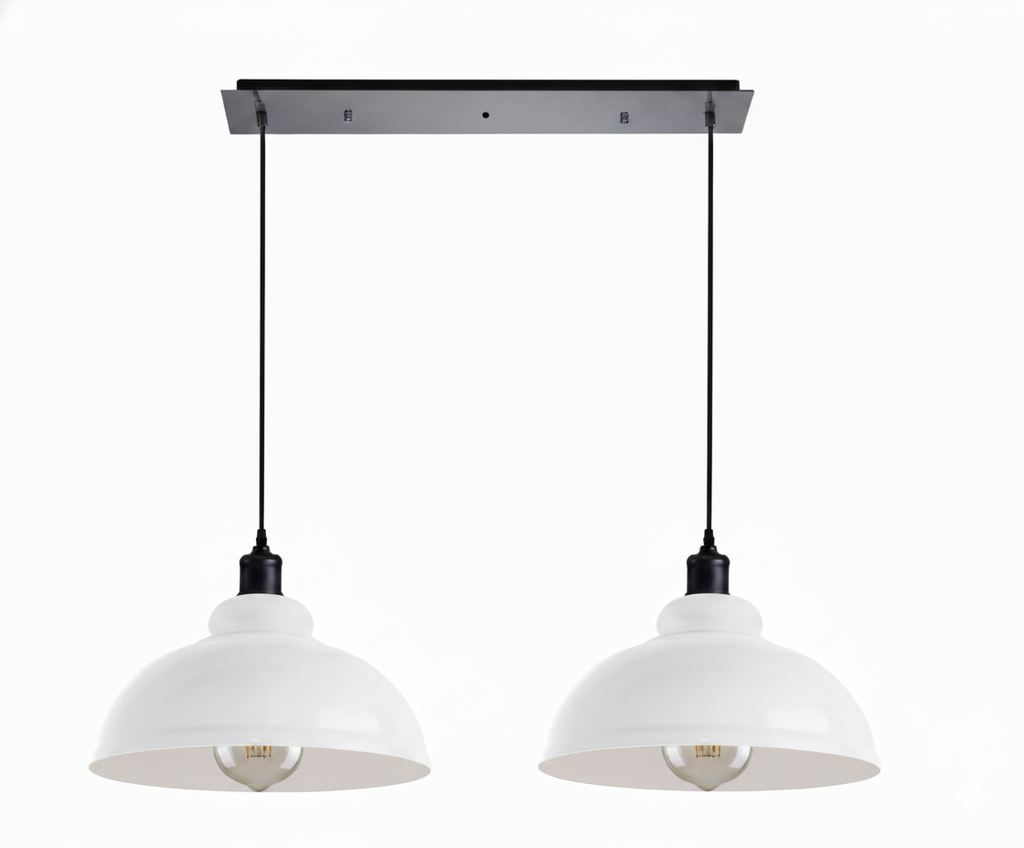 Modern Retro Adjustable 2-Light Dome Pendant Lighting Fixture E27 Ceiling Mounted