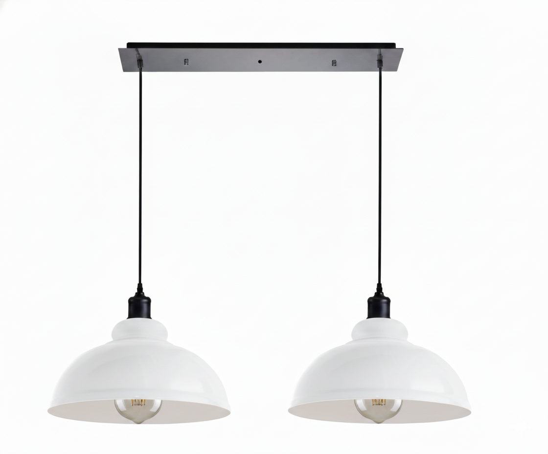 Modern Retro Adjustable 2-Light Dome Pendant Lighting Fixture E27 Ceiling Mounted