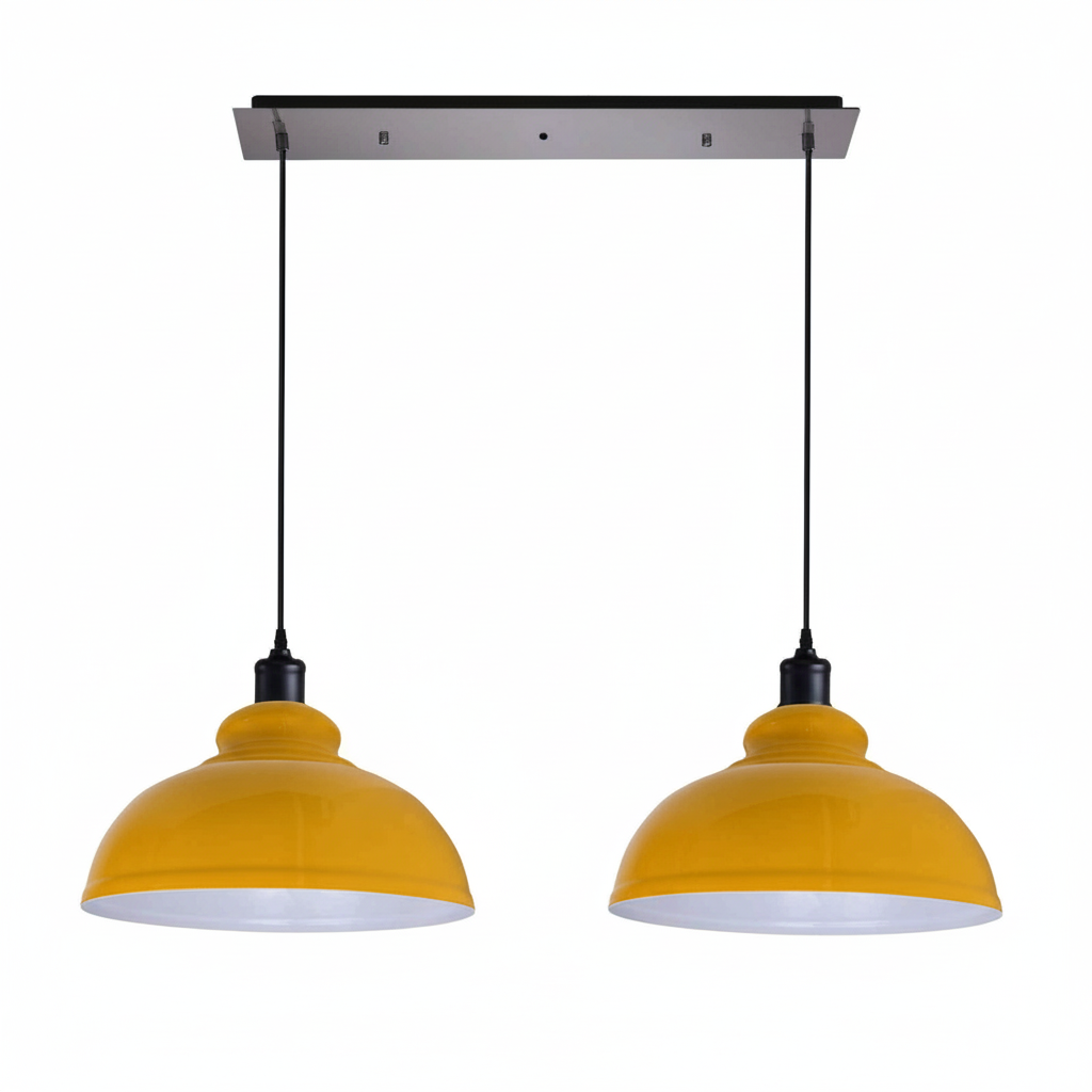 Modern Retro Adjustable 2-Light Dome Pendant Lighting Fixture E27 Ceiling Mounted