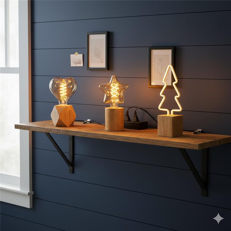 Small Wooden LED Table Lamp with Ambient Decorative Mood Bulb