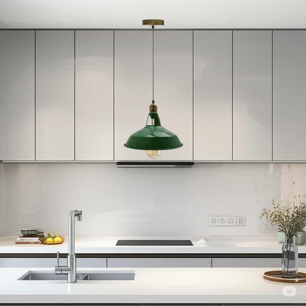 Modern Green Barn Shade Pendant Light Industrial Ceiling Hanging Fixture