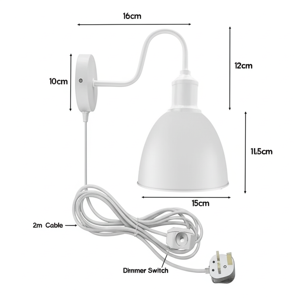 Industrial Vintage Plug-in Wall Sconce with Dimmer and Fabric Cable