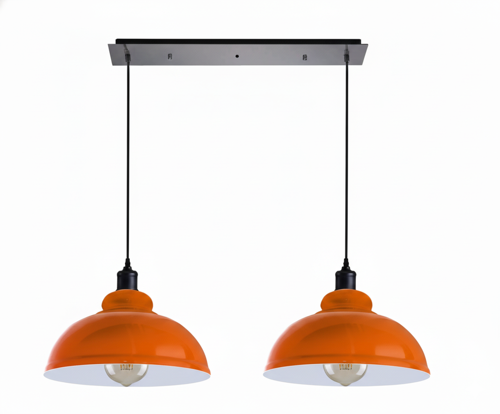 Modern Retro Adjustable 2-Light Dome Pendant Lighting Fixture E27 Ceiling Mounted