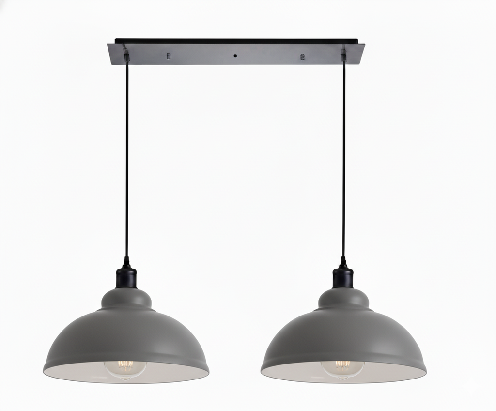 Modern Retro Adjustable 2-Light Dome Pendant Lighting Fixture E27 Ceiling Mounted