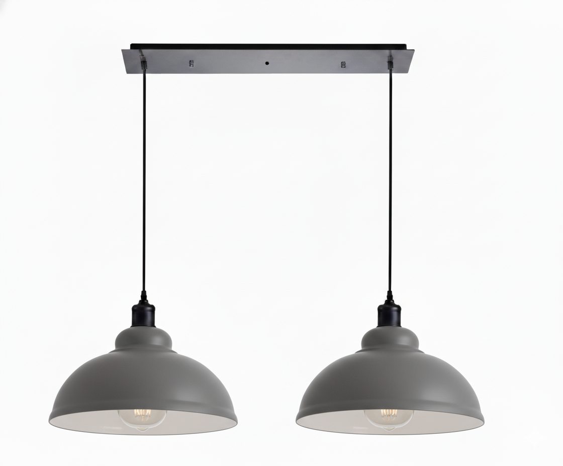 Modern Retro Adjustable 2-Light Dome Pendant Lighting Fixture E27 Ceiling Mounted
