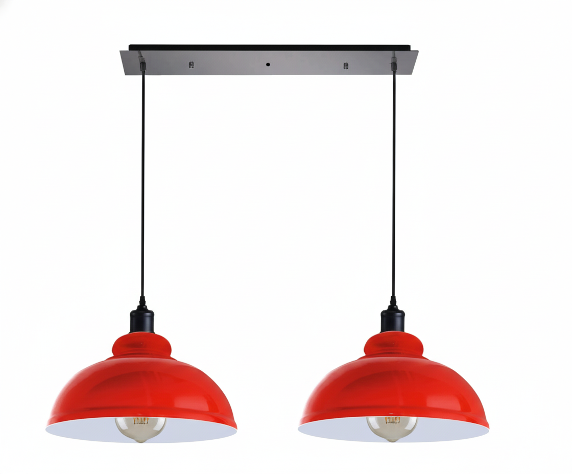Modern Retro Adjustable 2-Light Dome Pendant Lighting Fixture E27 Ceiling Mounted