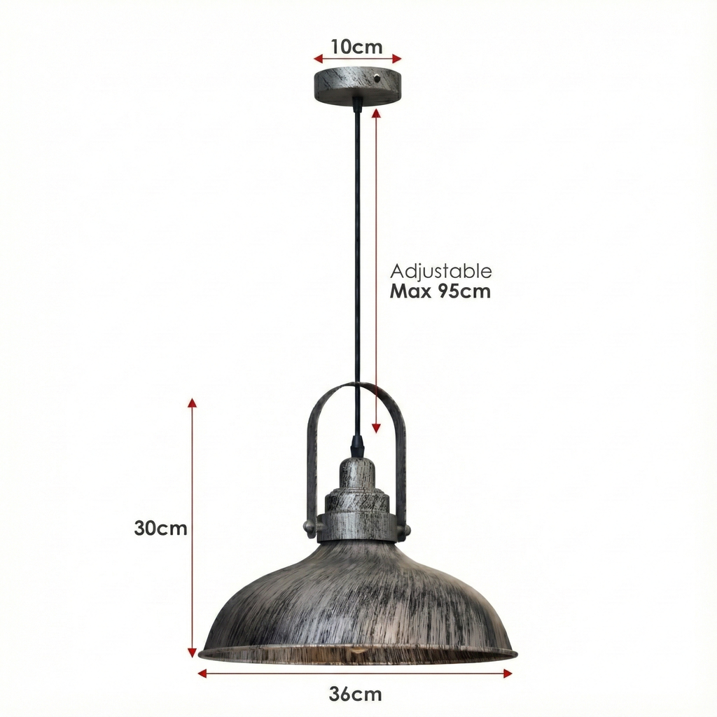 Brushed Silver Metal Vintage Industrial Ceiling Pendant Light Shade Fixture