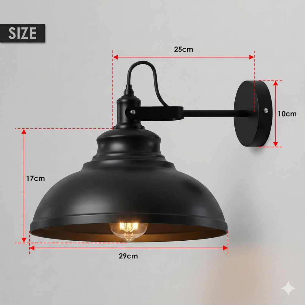 Adjustable Industrial Wall Sconce Light, Matte Black Metal Shade, Modern Design
