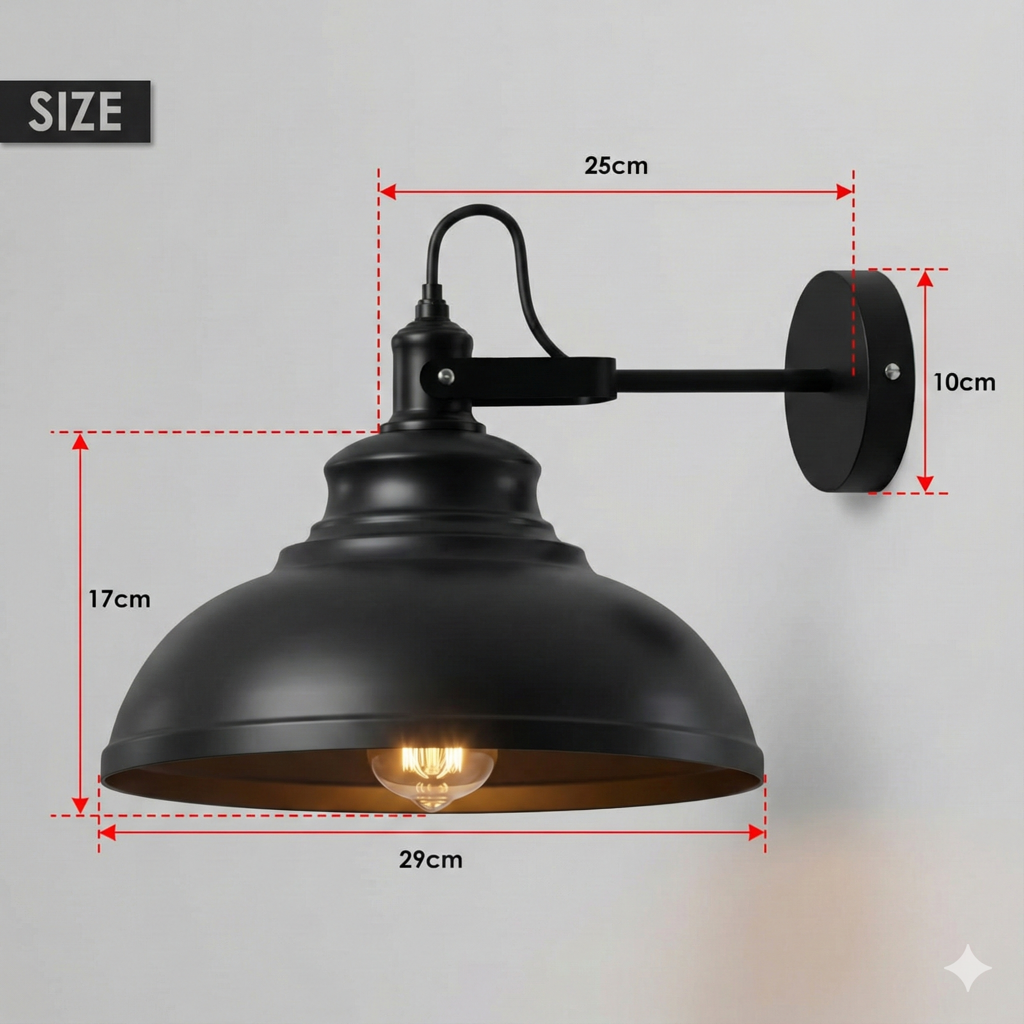 Adjustable Industrial Wall Sconce Light, Matte Black Metal Shade, Modern Design