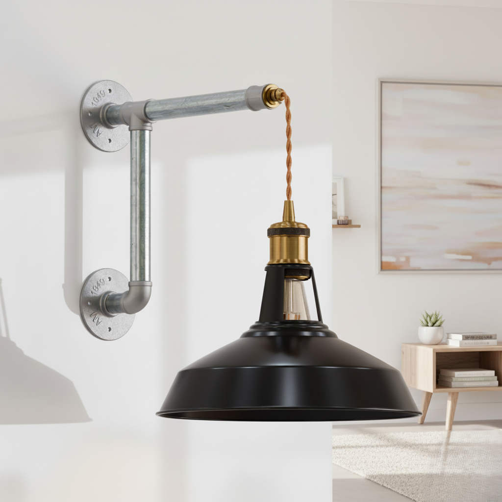 Rustic Industrial Metal Barn Shade Wall Light Fixture DIY Installation Kit