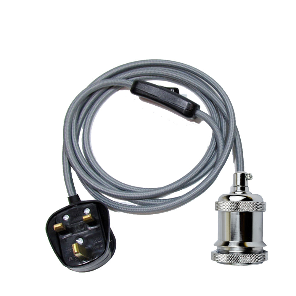 Stylish 2m Plug-In Pendant, Braided Fabric Flex, E27 Bulb Holder