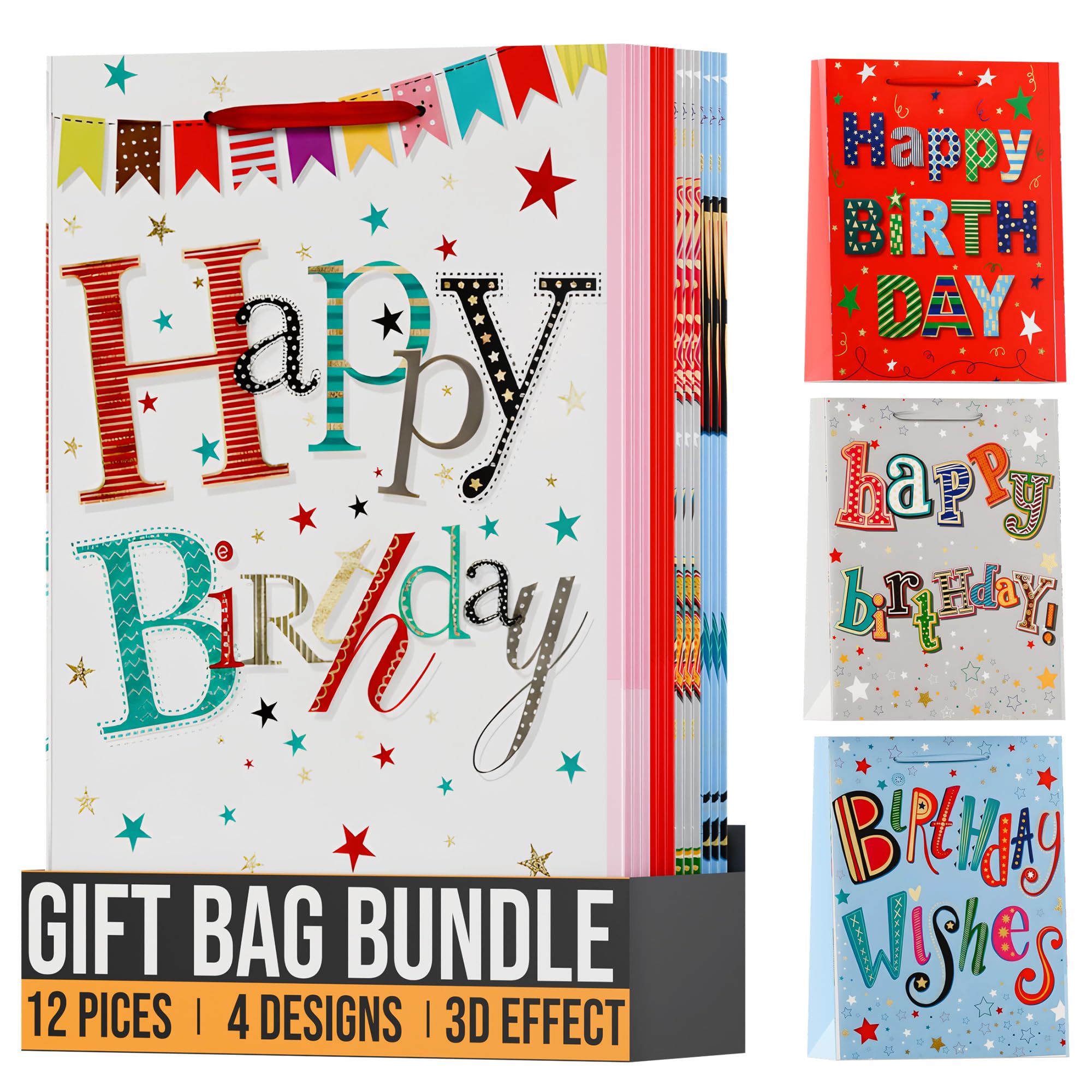 12-Pack Assorted Luxury Matte Gift Bags with Handles for Presents