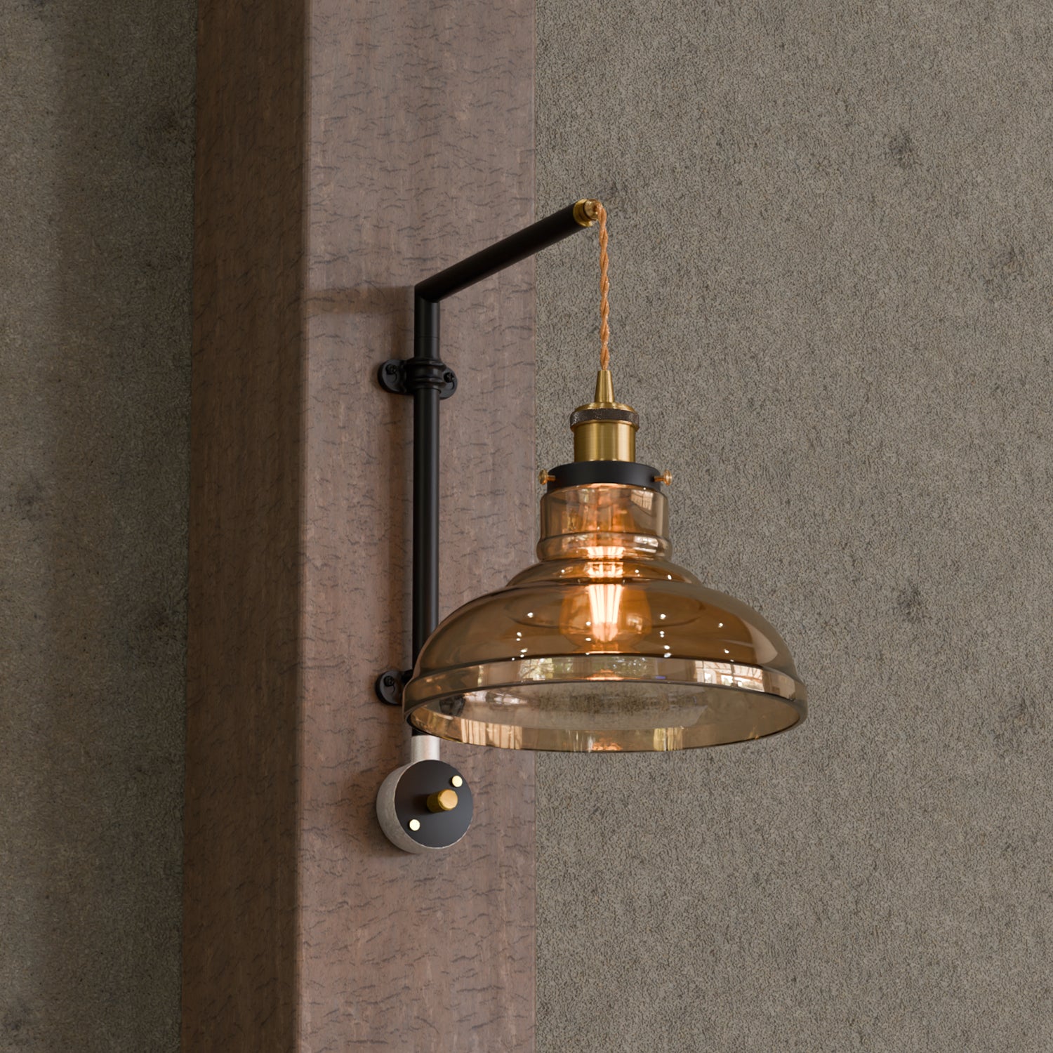 Industrial 20mm Conduit Pipe Wall mounted kit with Amber Glass Shade ~6123